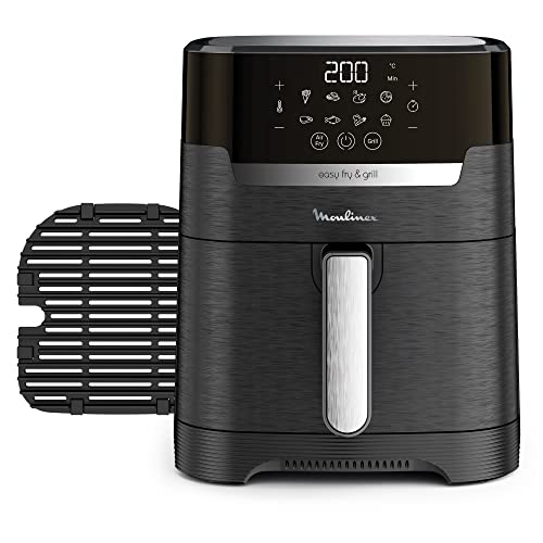 Moulinex Easy Fry & Grill EZ5058 - Freidora de Aire Sin Aceite 2 en 1 para Freír o a la Parrilla, Pantalla Digital Táctil, 8 Programas para Comidas Sanas, App 125 recetas, Negro, 4.2L, 6 personas